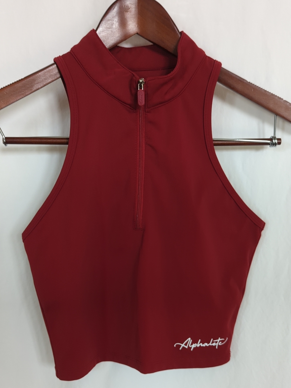 Alphalete Pulse Quarter Zip Cropped Tank Top Red Medium Brick
